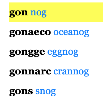 Reversed list entry for gon